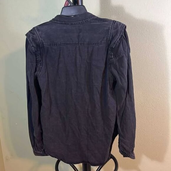 Anne Klein  Billie Puff Sleeve Button Up Washed Black Various Sizes - Picture 2 of 7